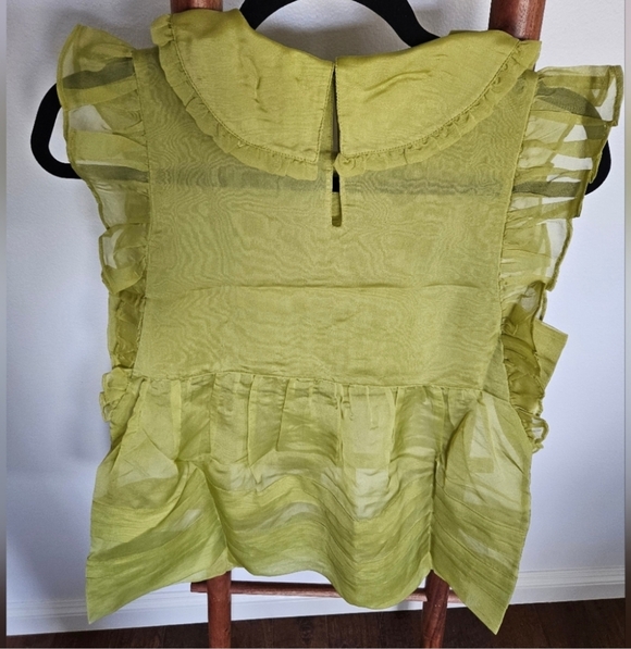 Anthropologie Maeve Peter Pan Collar Sheer Pintuck Babydoll Shirt - Picture 11 of 12